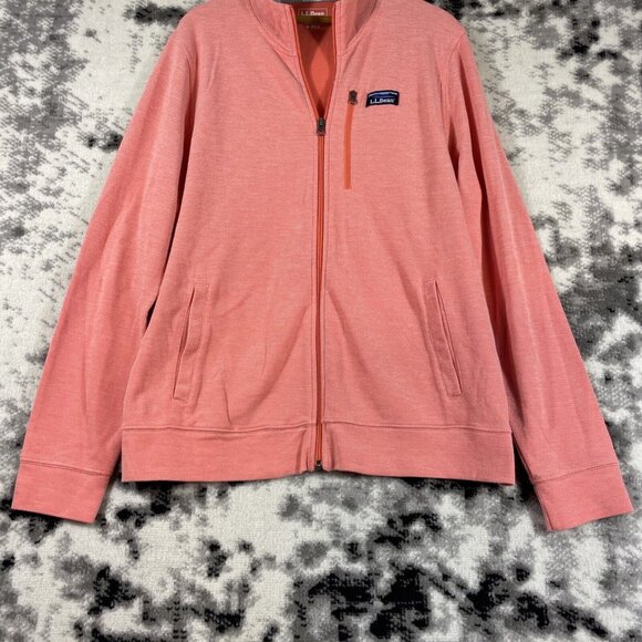 LL Bean Traditional Fit Sweatshirt Mens Size Medium Salmon Pink Full Zip Pockets - Picture 5 of 14